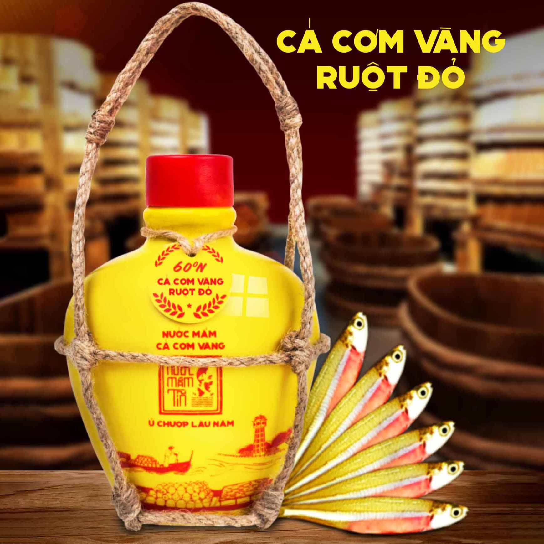 1 Bình Gốm Nước Mắm Tĩn Cá Cơm Vàng Ruột Đỏ Độ Đạm 60N 250 Ml